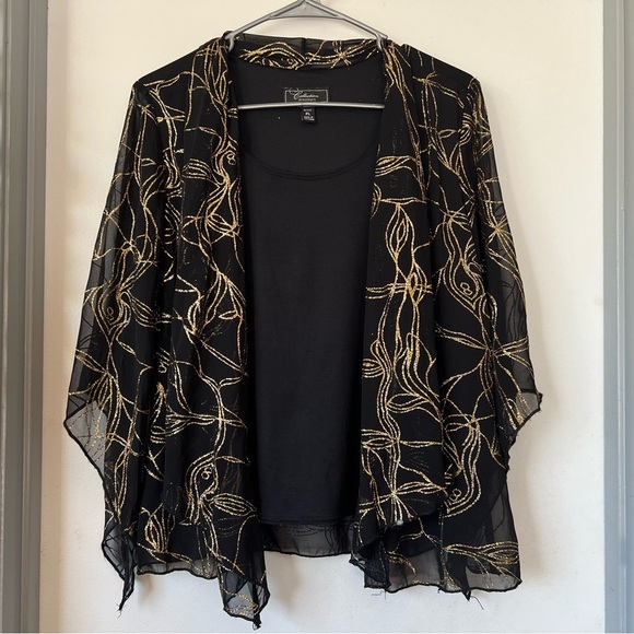Dressbarn glitter starburst sheer cardigan with attached black solid top PL - Picture 1 of 9